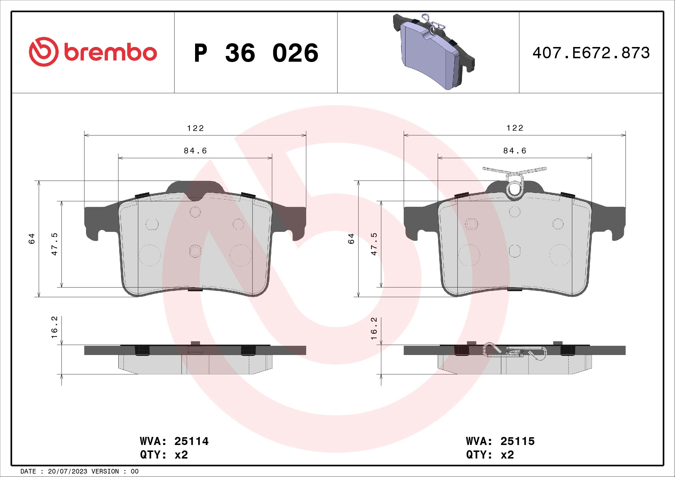 A.B.S. P 36 026 BREMBO Bremsbelagsatz, Scheibenbremse